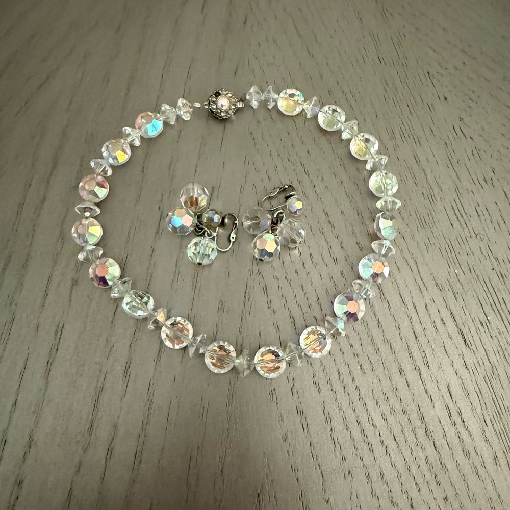 Vintage Crystal Beaded Necklace and Earring Set